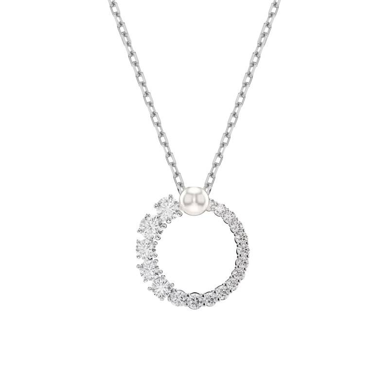 Rhodium-Plated Metal & White Crystals and Pearl Round Matrix Necklace, Length 38 cm to 45 cm - 5688751 - Swarovski