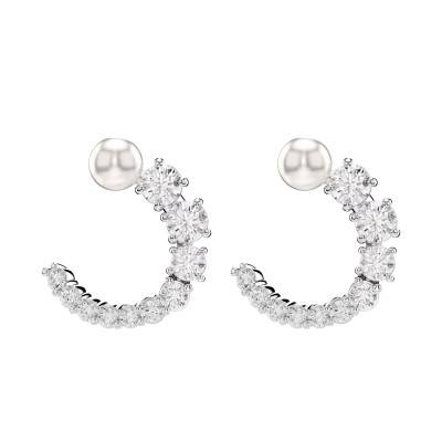 Créoles Matrix Métal Rhodié, Perles & Cristaux Blancs - 5692260 - Swarovski