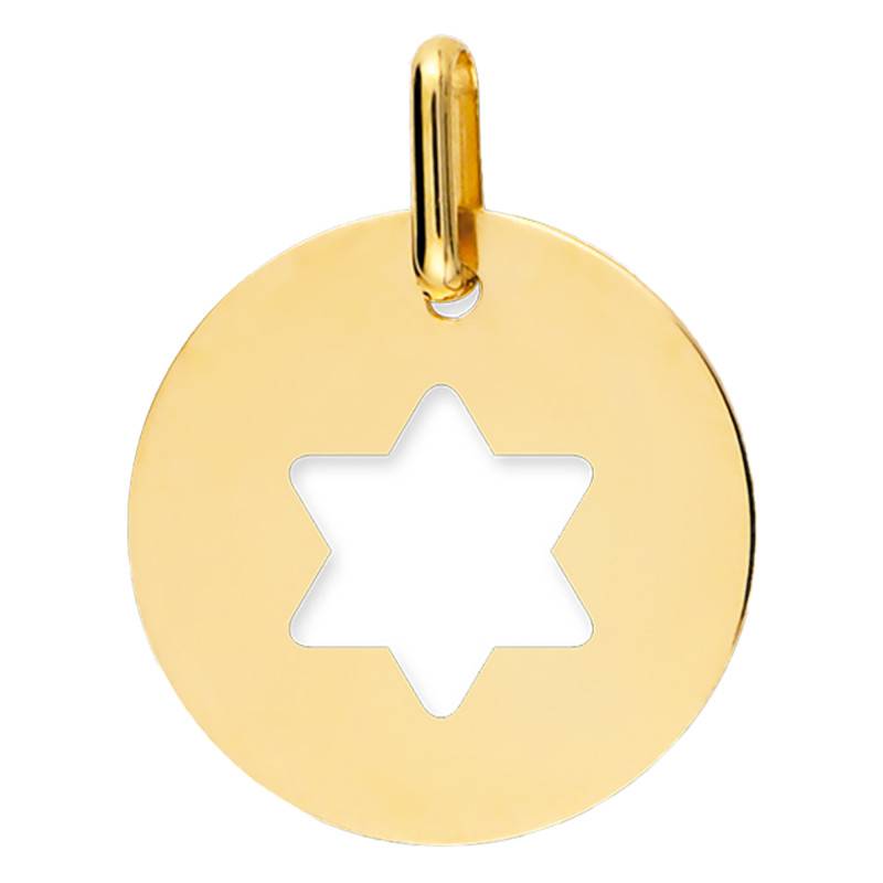 750/1000 Yellow Gold Openwork Star of David Medal, 15 mm Diameter - Lucas Lucor