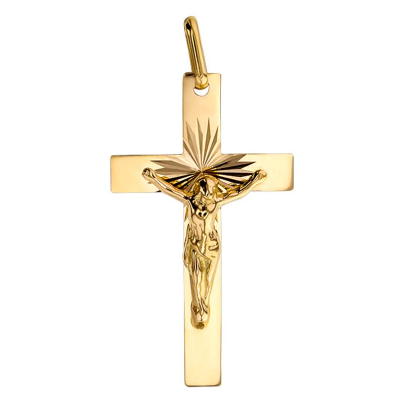 750 Yellow Gold Cross Pendant, 17 x 30 mm - Lucas Lucor