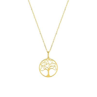 375 Yellow Gold Heart Tree of Life Necklace, 40 cm to 42 cm Length - Emanessence