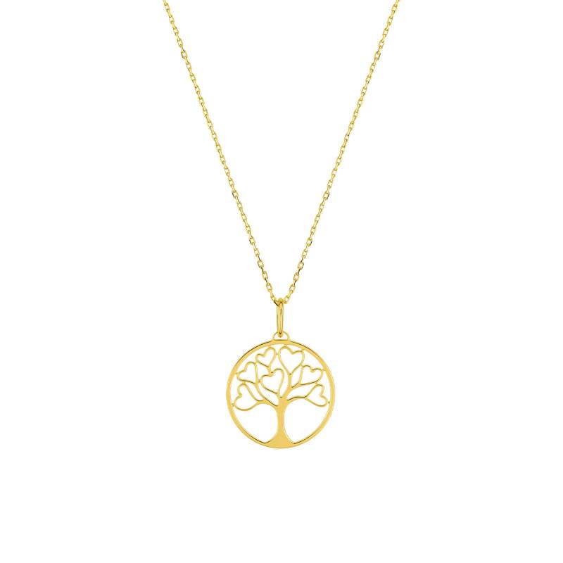375 Yellow Gold Heart Tree of Life Necklace, 40 cm to 42 cm Length - Emanessence