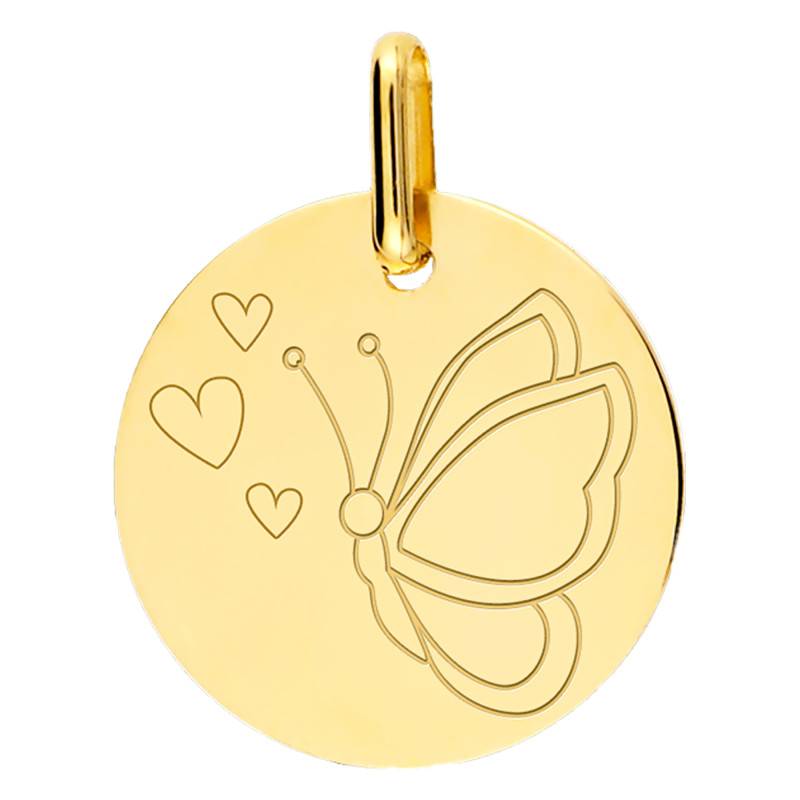 750 Yellow Gold Butterfly Medal, 15 mm Diameter - Lucas Lucor