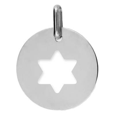750/1000 White Gold Openwork Star of David Medal, 15 mm Diameter - Lucas Lucor