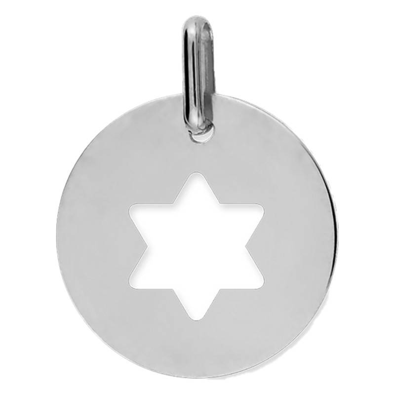 750/1000 White Gold Openwork Star of David Medal, 15 mm Diameter - Lucas Lucor