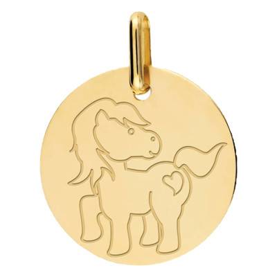 Médaille Poney Or Jaune, Diamètre 16 mm - Lucas Lucor