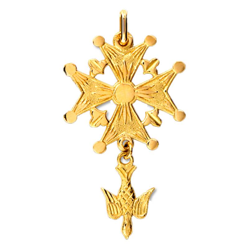 750/1000 Yellow Gold Huguenot Cross, 22 x 38 mm - Lucas Lucor