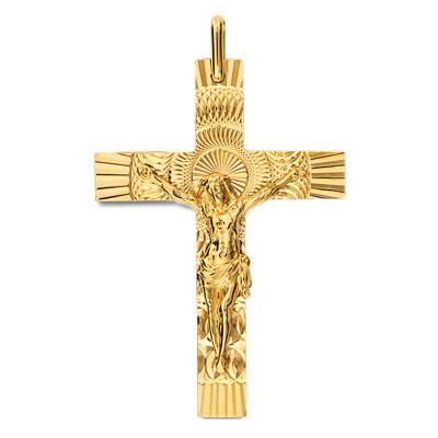 18K Yellow Gold Solar Christ Cross 21 x 34 mm - Lucas Lucor