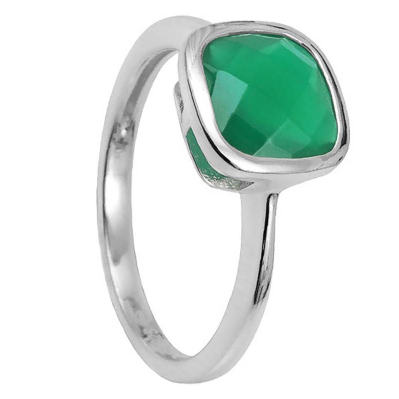 Sissi Rhodium-Plated 925 Silver & Green Emerald 11 Ring, 11 x 11 mm - Clio Blue
