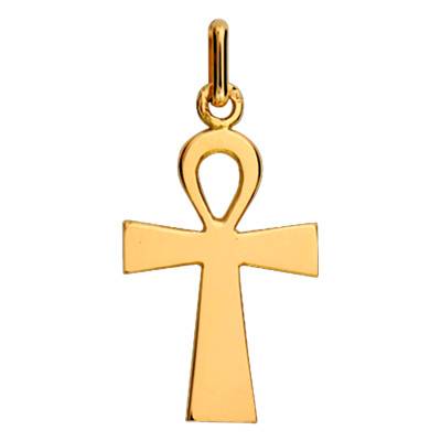 750/1000 Yellow Gold Ankh Cross Pendant, 11 x 17 mm - Lucas Lucor