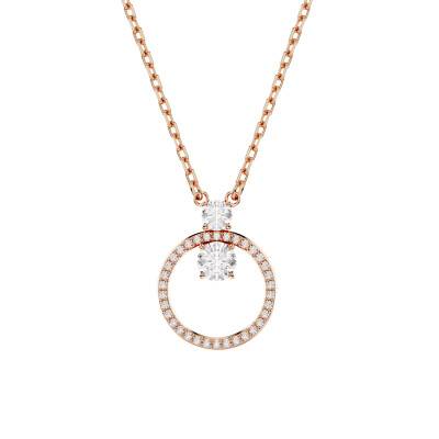 Constella Round Rose Gold-Tone Metal & White Crystal Necklace, Length 38 cm to 45 cm - 5692266 - Swarovski