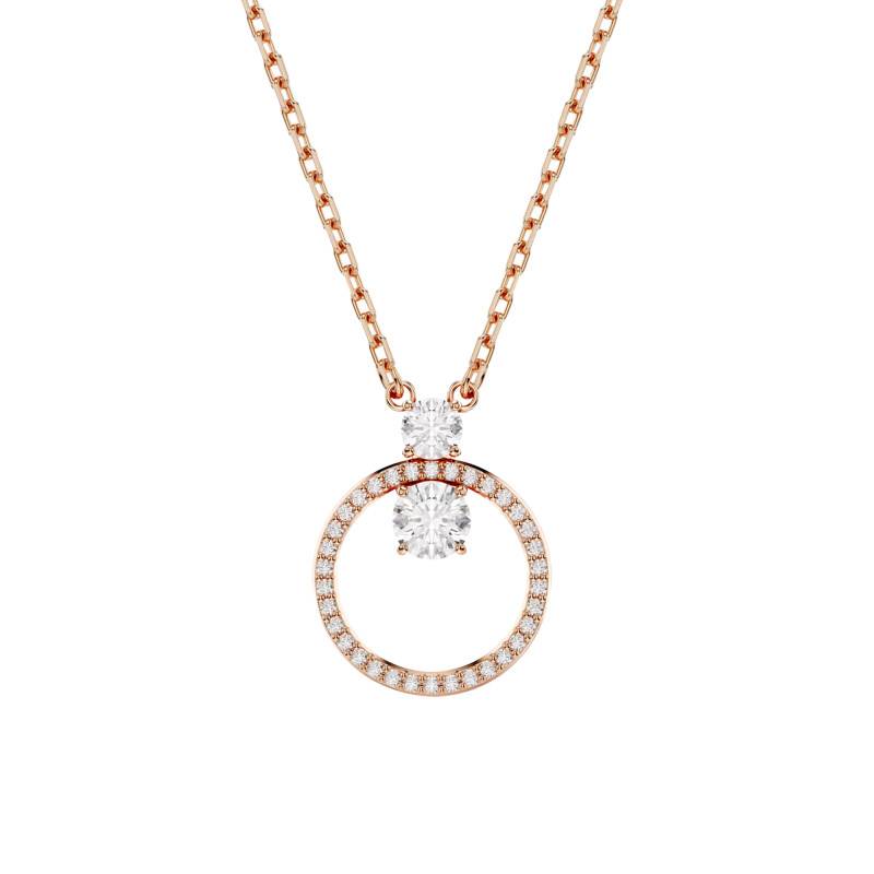 Constella Round Rose Gold-Tone Metal & White Crystal Necklace, Length 38 cm to 45 cm - 5692266 - Swarovski