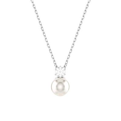 Rhodium-Plated Metal, White Crystal & Pearl Matrix Necklace, Length 38 cm to 45 cm - 5693897 - Swarovski