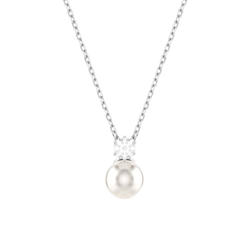 Rhodium-Plated Metal, White Crystal & Pearl Matrix Necklace, Length 38 cm to 45 cm - 5693897 - Swarovski