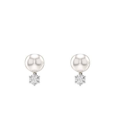 Boucles d'oreilles Matrix Métal Rhodié, Cristal & Perle Blancs - 5694225 - Swarovski