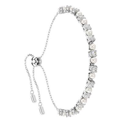 Rhodium-Plated Metal & White Crystals and Pearls Matrix Bracelet, Length 11 cm to 24 cm - 5689633 - Swarovski