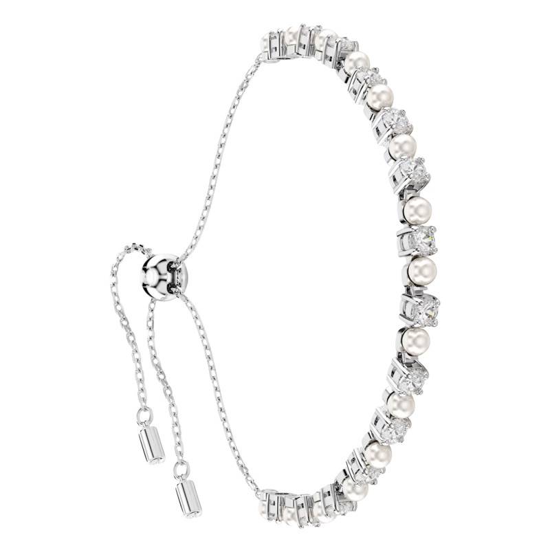 Rhodium-Plated Metal & White Crystals and Pearls Matrix Bracelet, Length 11 cm to 24 cm - 5689633 - Swarovski