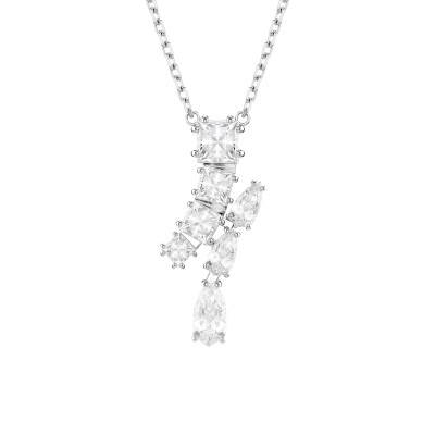 Rhodium-Plated Metal Matrix Necklace with White Crystals, Length 38 cm to 45 cm - 5700420 - Swarovski