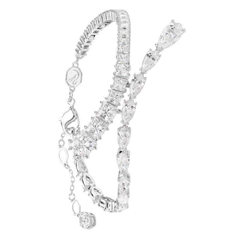 Rhodium-Plated Metal & White Crystal Matrix Bracelet, Length 15.50 cm to 19.50 cm - 5693154 - Swarovski