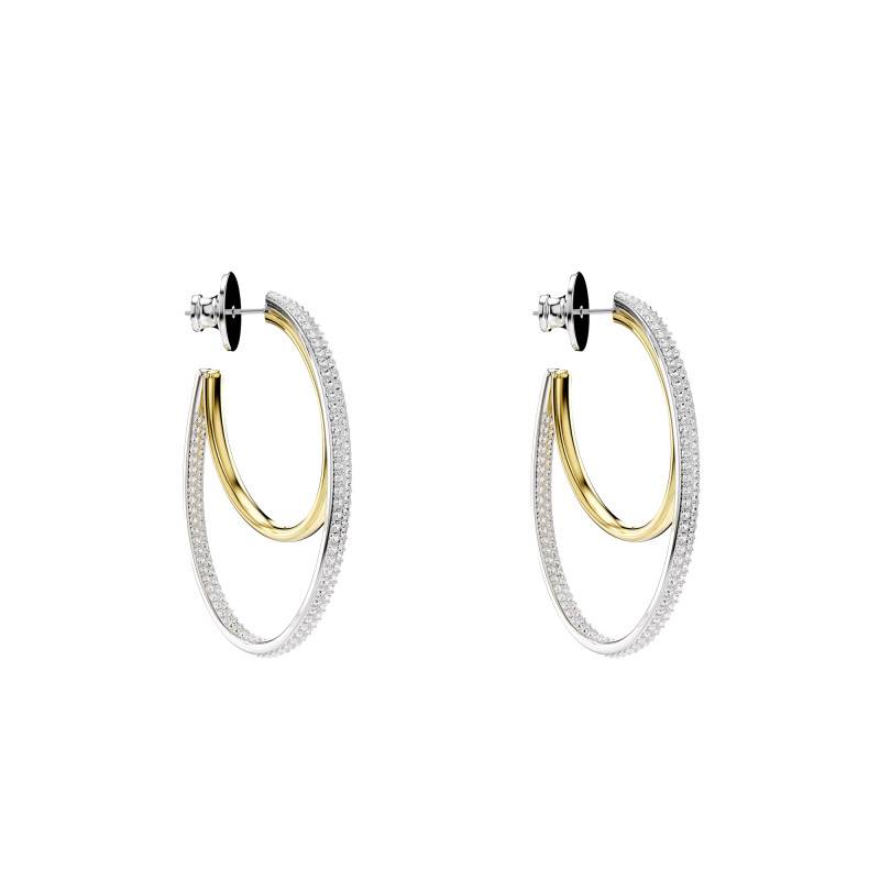 Hyperbola Two-Tone Metal & White Crystals Hoop Earrings - 5702400 - Swarovski
