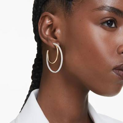 Hyperbola Two-Tone Metal & White Crystals Hoop Earrings - 5702400 - Swarovski