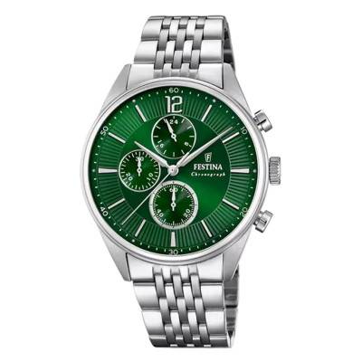 Silver Green Timeless Chronograph F20285/8 Watch - Festina