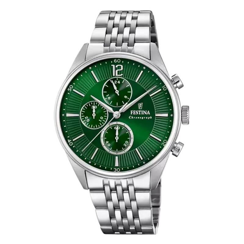 Silver Green Timeless Chronograph F20285/8 Watch - Festina