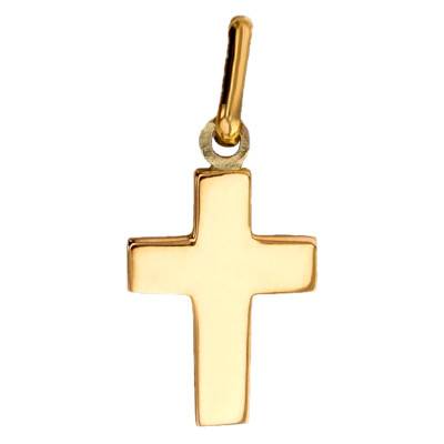 750/1000 Yellow Gold Wide Cross Pendant, 10 x 13 mm - Lucas Lucor