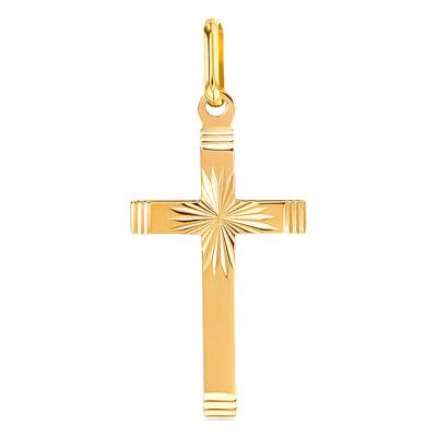 Yellow Gold Cross Pendant, 14 x 25 mm - Lucas Lucor