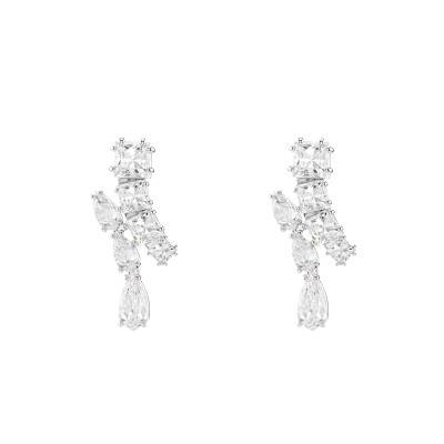 Rhodium-Plated Metal & White Crystal Matrix Drop Earrings - 5700418 - Swarovski