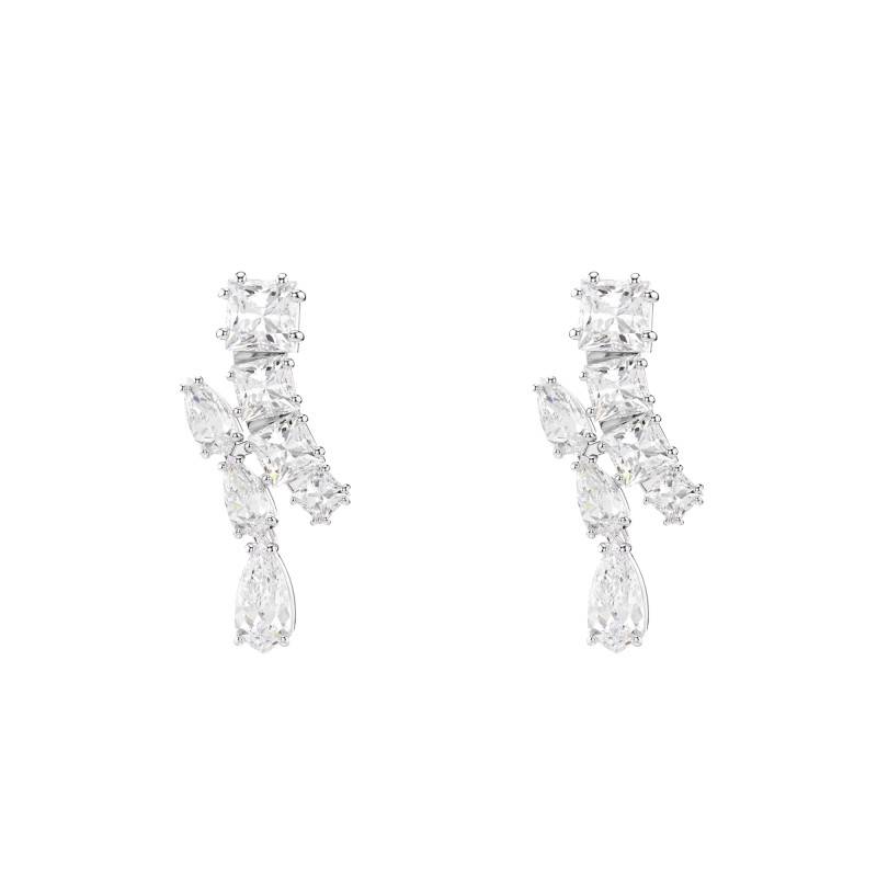 Rhodium-Plated Metal & White Crystal Matrix Drop Earrings - 5700418 - Swarovski