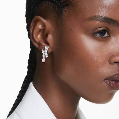 Rhodium-Plated Metal & White Crystal Matrix Drop Earrings - 5700418 - Swarovski