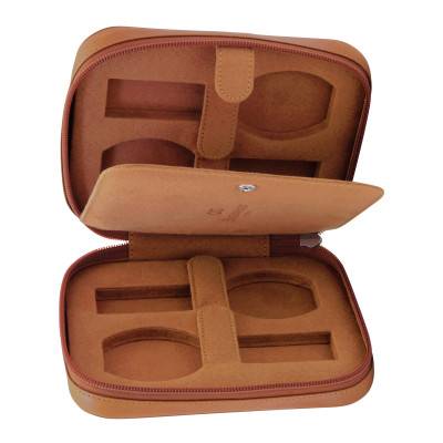 Black or Cognac Leather 4-Watch Pouch - Bouveret