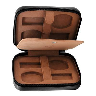 Black or Cognac Leather 4-Watch Pouch - Bouveret