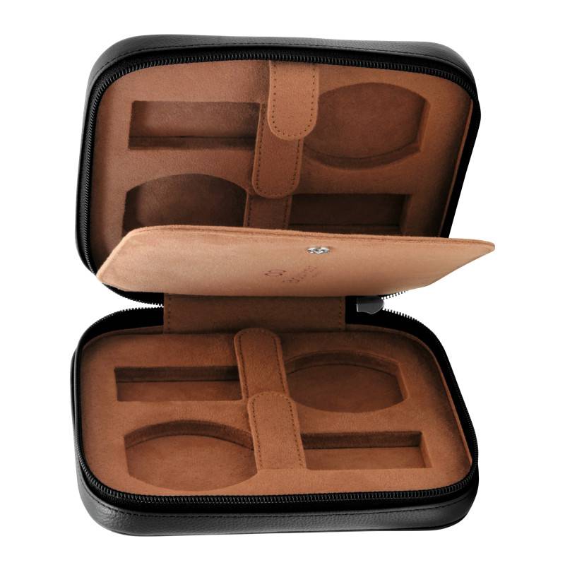 Black or Cognac Leather 4-Watch Pouch - Bouveret