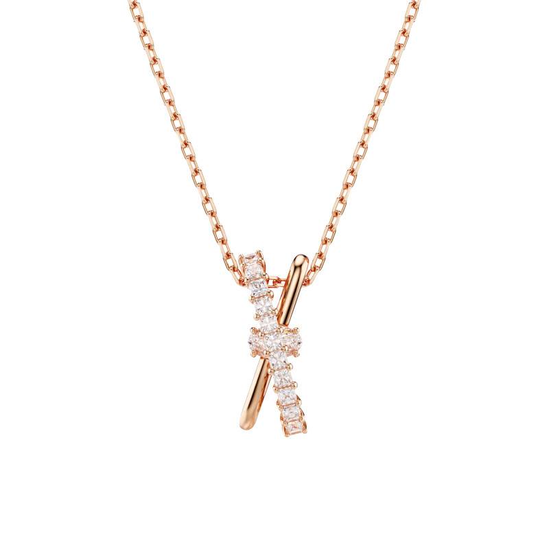 Hyperbola Necklace in Rose Gold-Plated Metal & White Crystals, Length 38 cm to 45 cm - 5689788 - Swarovski