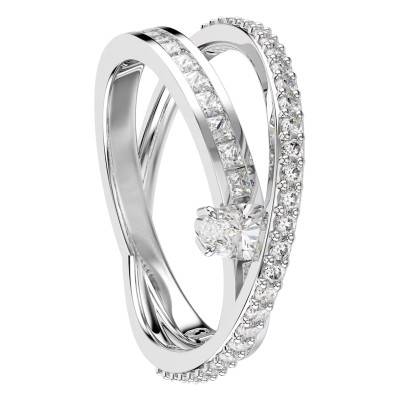 Hyperbola Rhodium-Plated Metal & White Crystals Ring - 5691228 - Swarovski