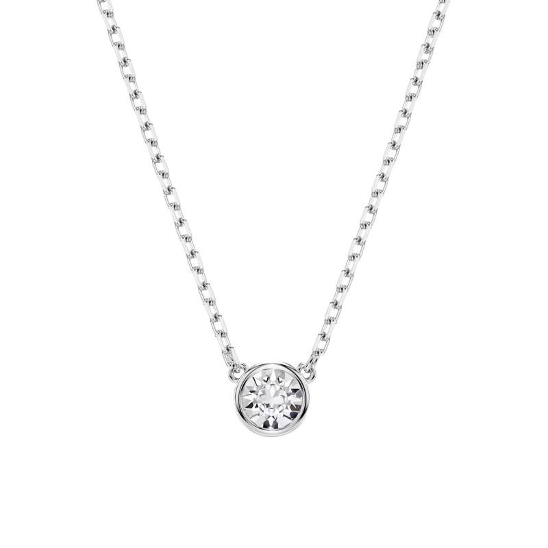 Rhodium-Plated Metal & White Crystal Imber Necklace, Length 38 cm to 45 cm - Swarovski