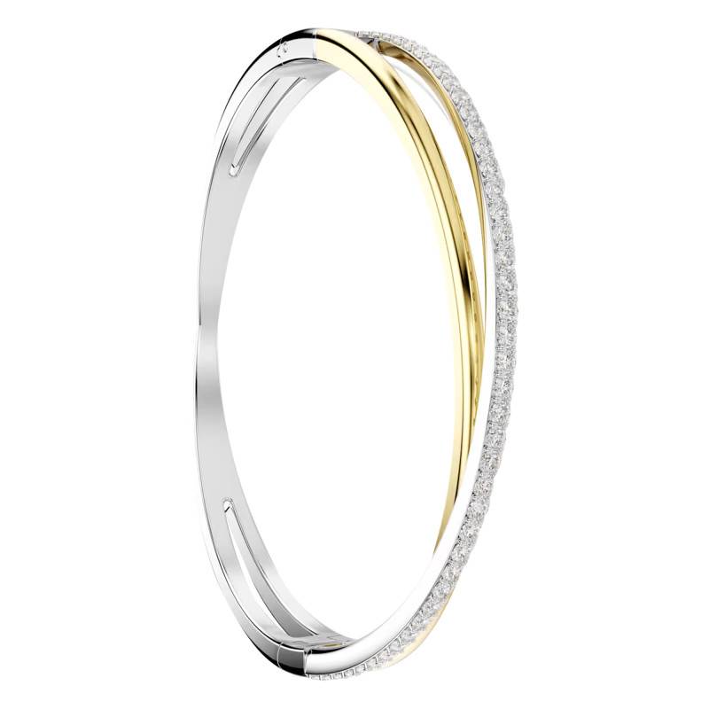 Hyperbola Bangle in Two-Tone Metal & White Crystals, Lengths 16 cm to 18.50 cm - 5689721 - Swarovski