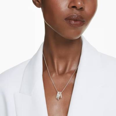 Hyperbola Two-Tone Metal & White Crystals Necklace, Length 38 cm to 45 cm - 5696626 - Swarovski