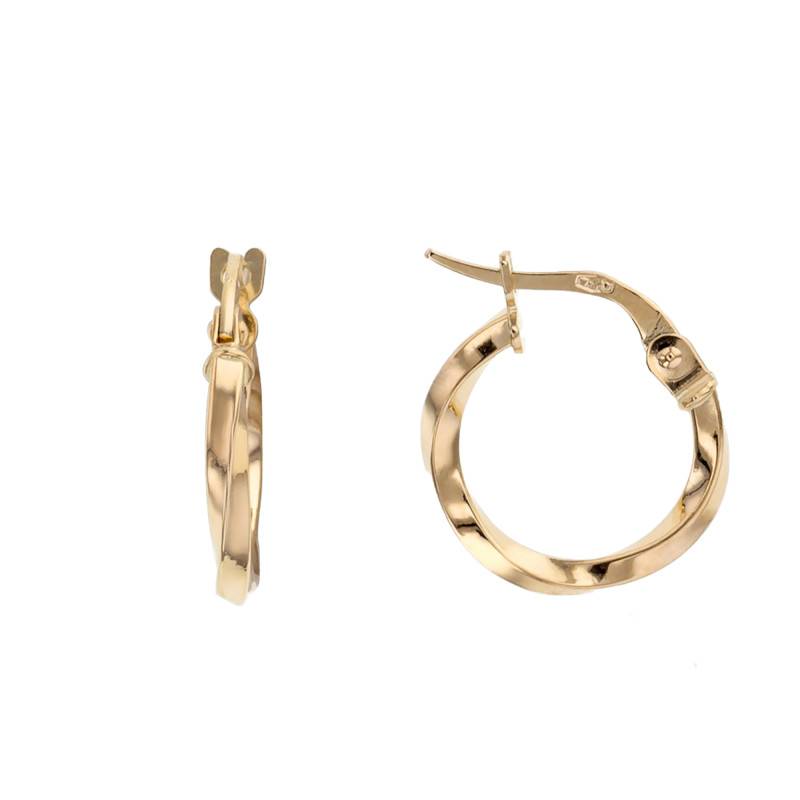 Small Twisted 375 Yellow Gold Hoop Earrings, 14 mm Diameter - Lucas Lucor