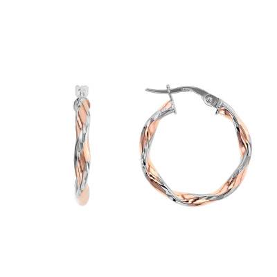 Twisted Two-Tone 375/1000 Gold Hoop Earrings, 20 mm Diameter - Lucas Lucor