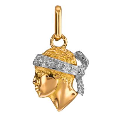Two-Tone 750/1000 Gold Moor's Head Diamond Pendant, Height 14 mm - Lucas Lucor