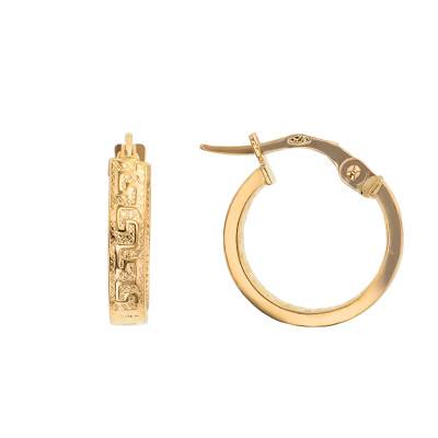 Yellow Gold 375/1000 Greek Hoop Earrings, 14 mm Diameter - Lucas Lucor