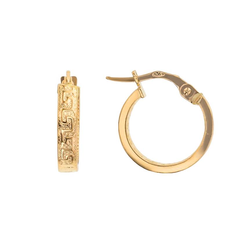 Yellow Gold 375/1000 Greek Hoop Earrings, 14 mm Diameter - Lucas Lucor