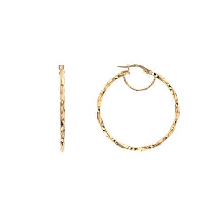 Boucles d'Oreilles Or Jaune 375 Grandes Créoles Torsadées, 35 mm - Lucas Lucor