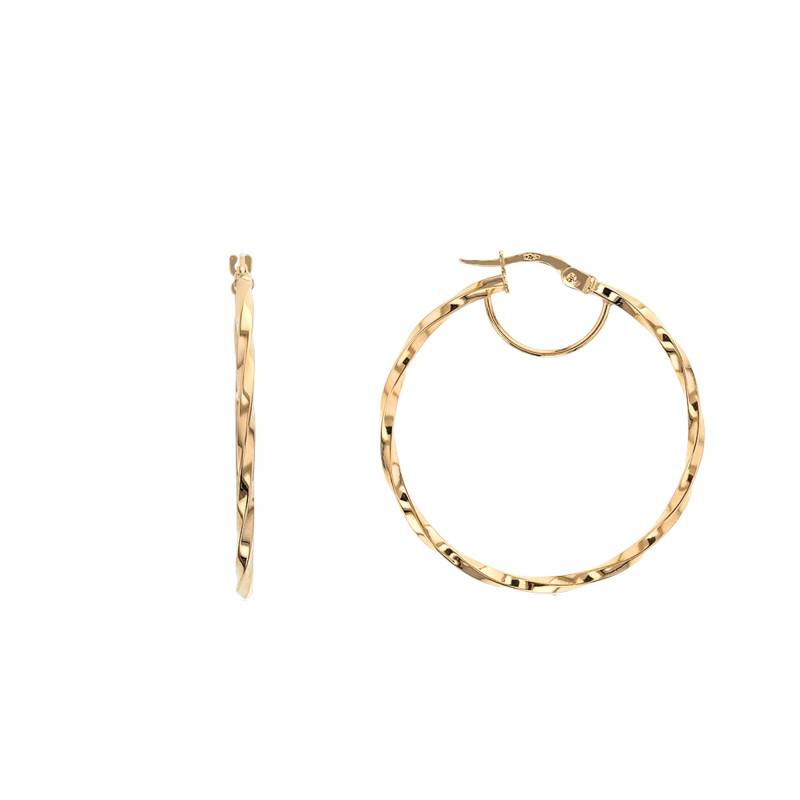 Yellow Gold 375 Large Twisted Hoop Earrings, 35 mm Width - Lucas Lucor