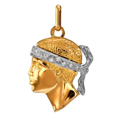 Two-Tone 750/1000 Gold Moor's Head Diamond Pendant, Height 20 mm - Lucas Lucor