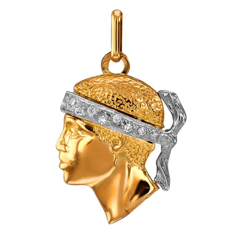 Two-Tone 750/1000 Gold Moor's Head Diamond Pendant, Height 20 mm - Lucas Lucor
