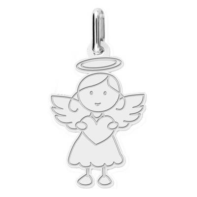 Pendentif Petit Ange au Coeur Or Blanc 750 - Lucas Lucor